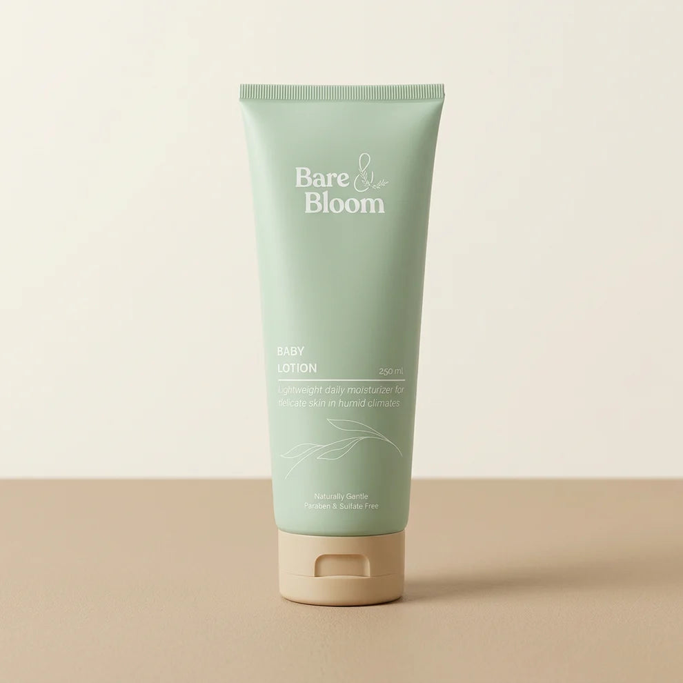 Bare & Bloom Baby Lotion tube – clean, science-led moisturiser for babies