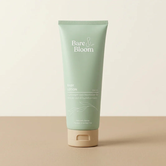 Bare & Bloom Baby Lotion tube – clean, science-led moisturiser for babies