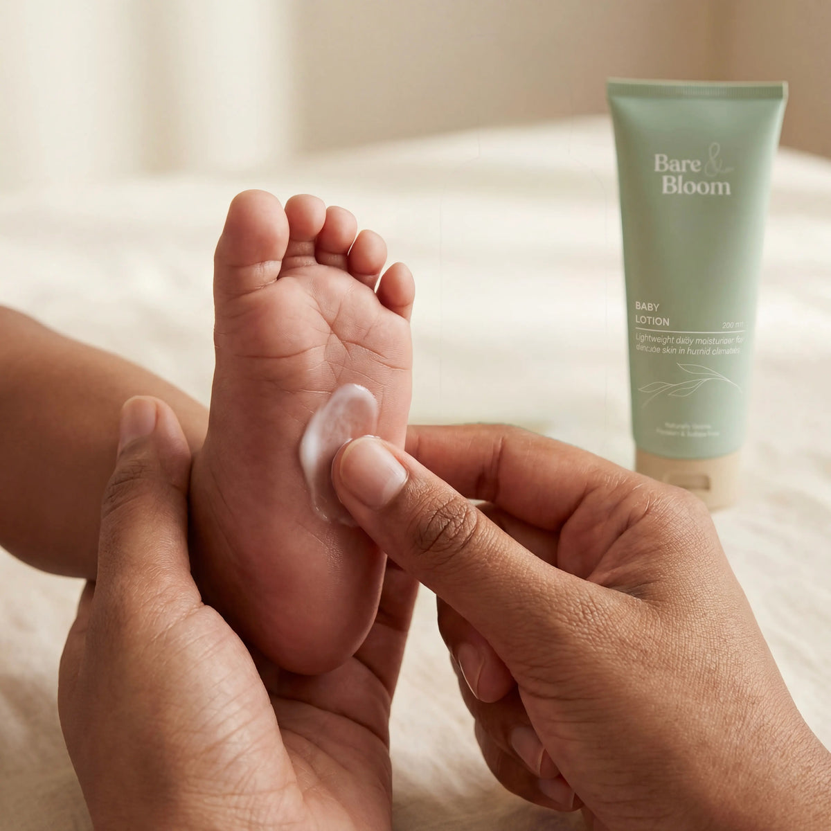 Bare & Bloom Baby Lotion in use